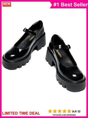 Platform Mary Jane Pumps Chunky Round Toe Buckle Block Heel Dress Shoes